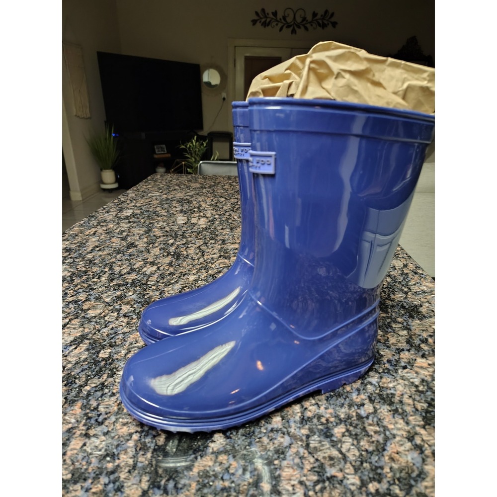 London Fog Collection Blue Glossy Waterproof Rubber Rain Boots Womens Size 5